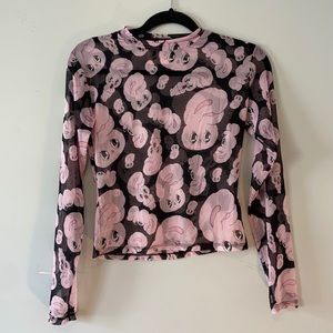 never worn Lazy Oaf x Esther bunny print mesh top